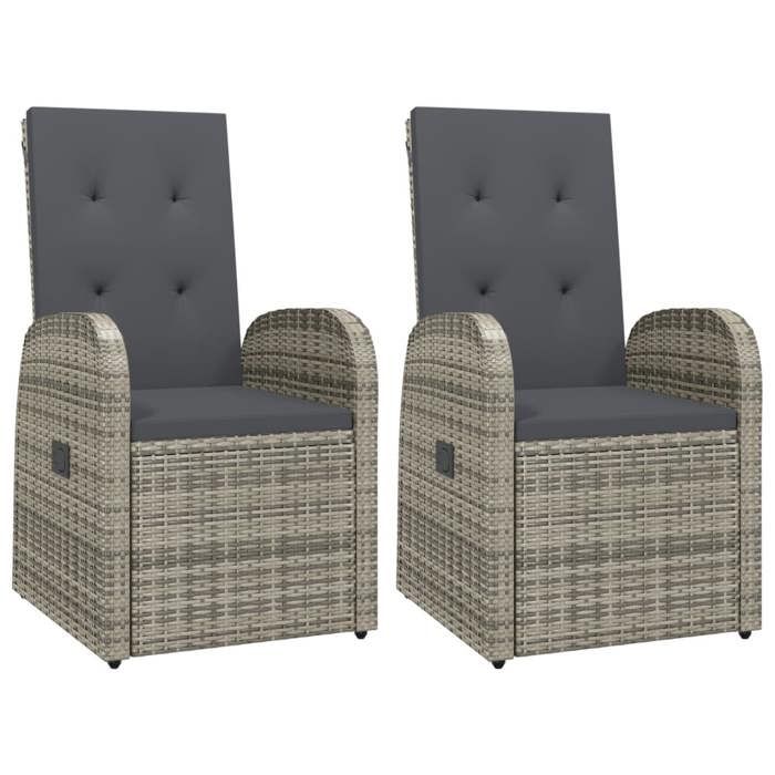 SALE 2025Fauteuils relax/Maximum 110 kg - Chaise inclinable de jardin 2pc et coussins Résine tressée Gris Chill283198