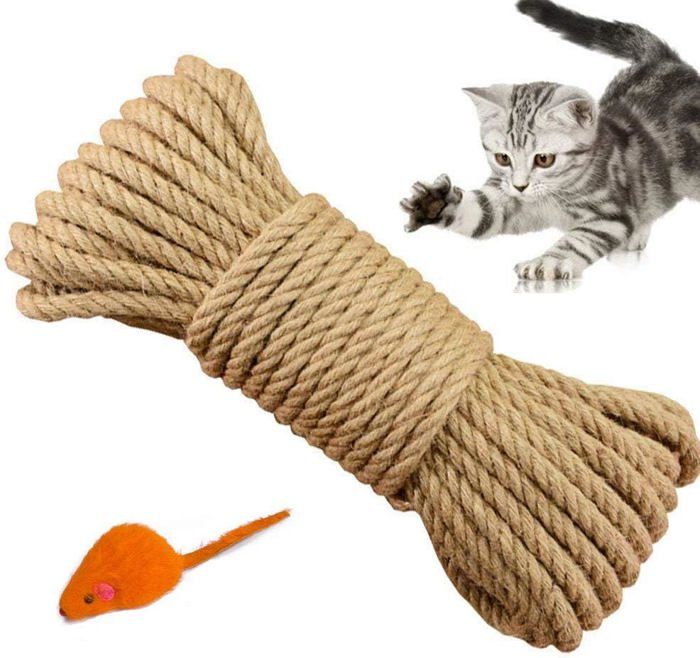 Meilleurs prix pour Corde en sisal naturel de 6 mm, accessoire de remplacement idéal pour remplacer les poteaux d'arbre à chat (10 m, marron)