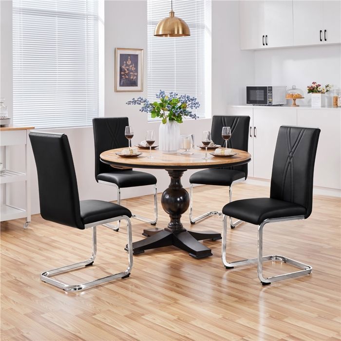 Lot de 4 Chaises de Salle à Manger en Similicuir avec Pieds Métalliques en U et Haut Dossier Noir YAHEETECH Lot de 4 Chaises de Salle à Manger en Similicuir avec Pieds Métalliques en U et Haut Dossier Noir YAHEETECH