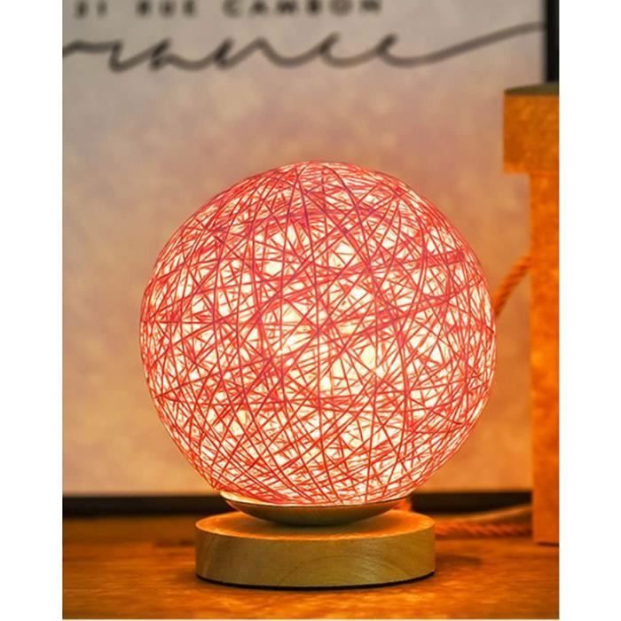 USB Veilleuse de boule de rotin réglable lampe de table LED lampe de chevet veilleuse mignonne de pépinière (Rose)