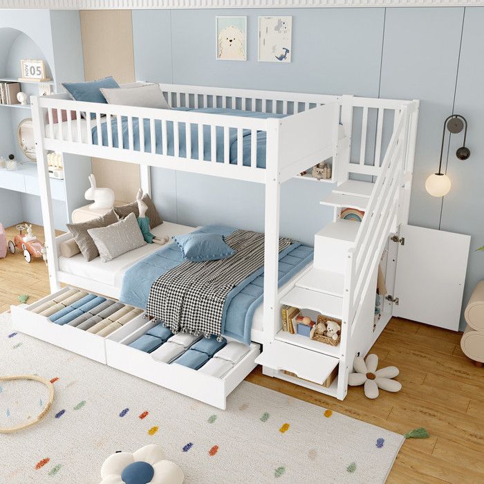 Lit Enfant 90x200 cm avec Coffre de Rangement Lit 1 Personne Lit Superposé avec éTagèRe et Penderie Blanc