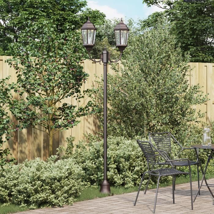 Poteau de lumière de jardin - 2 lampes E27 - Bronze - Aluminium - 220 cm