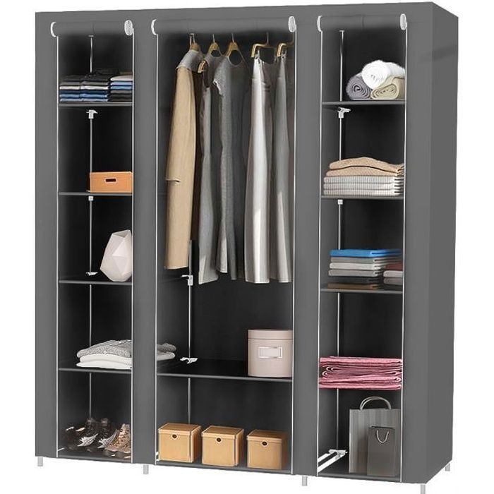Armoire Penderie Gris - Portable Storage Modulable - Meuble Étagères de Rangement DIY pour Vêtements-keeper