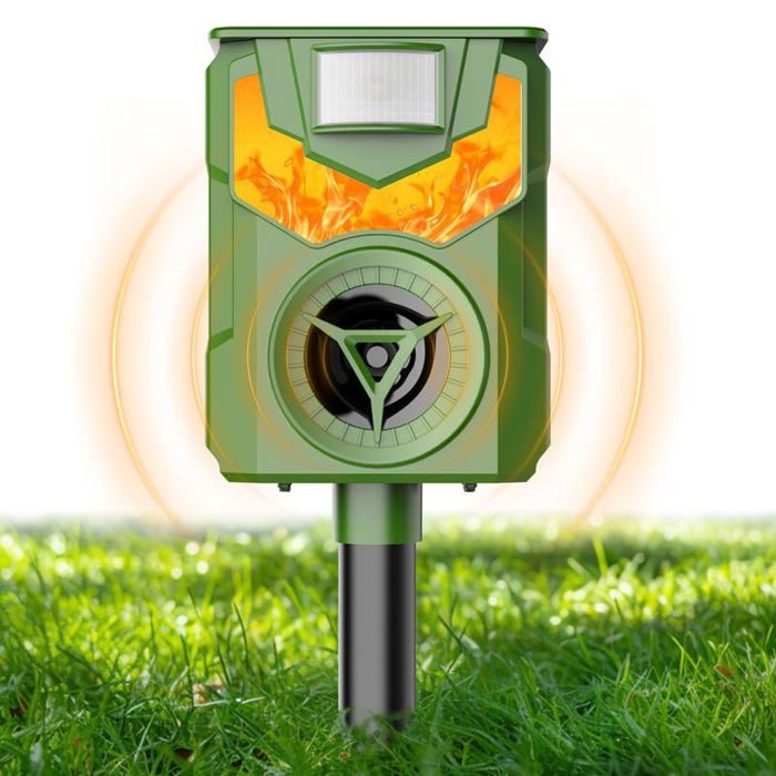 Repulsif Chat Ultrason Répulsif pour Rongeurs Solaire，Modes de Charge Solaire et USB pour Chats Chiens Oiseaux Souris