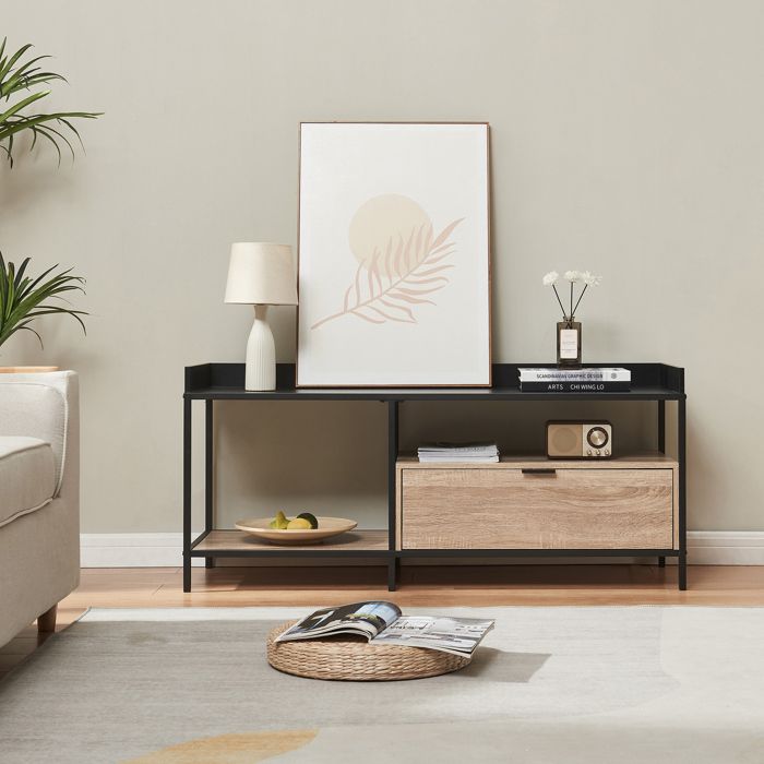 Meuble TV Belana 120 x 40 x 54 cm noir / effet effet chêne