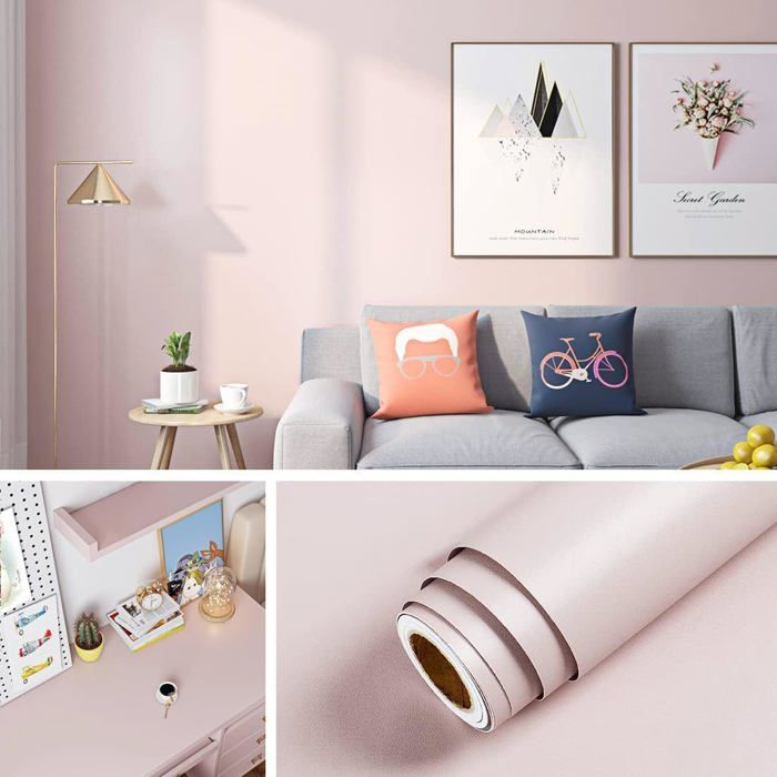 Papier Adhesif pour Meuble Enfant Rose Lavable Papier Peint Adhesif Mural pour Salon Chambre Fille Rouleau Adhesif Decoratif