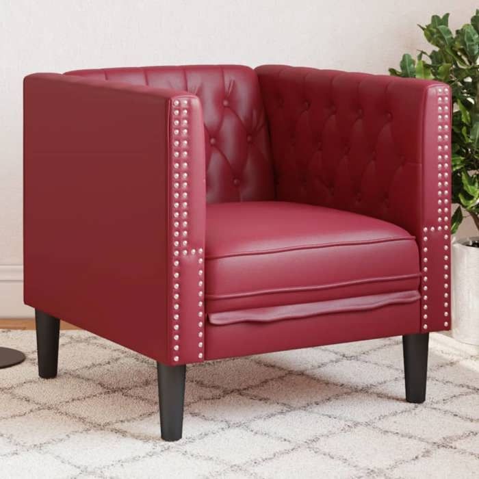 Fauteuil Chesterfield similicuir - vidaXL - Rouge bordeaux - 71x74.5x70.5 cm - Similicuir - Boutons tuftés