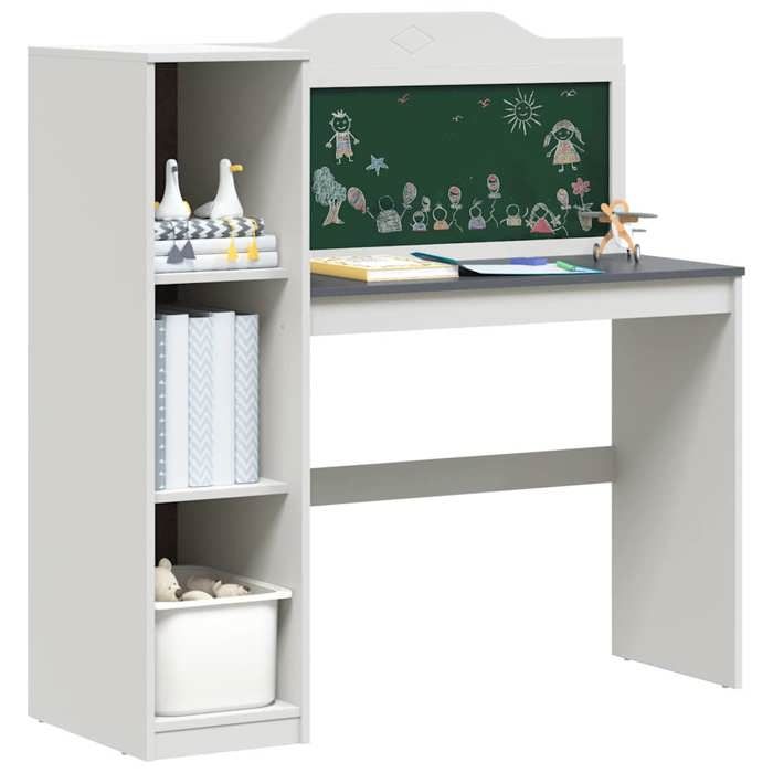 Bureau moderne en ardoise - CLARENCE - 120 x 45 x 118 5 cm - Blanc et gris - Bois dingénierie - Surface en ardoise