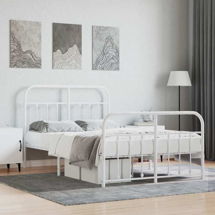 Structure de lit métal - UU - 120x190 cm - Blanc - Acier - Espace de rangement - Tête de lit - Pied de lit