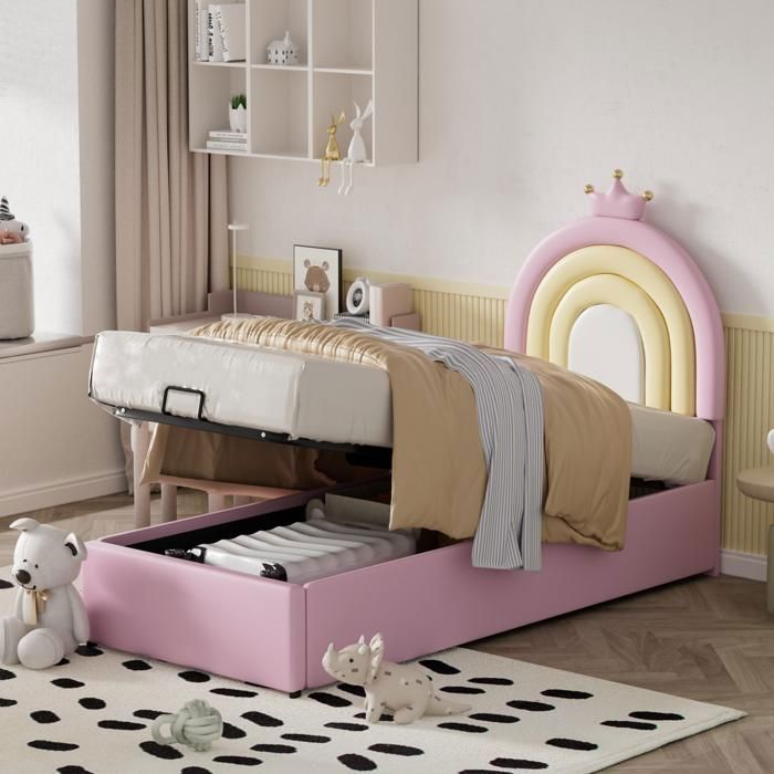 Lit coffre - Becag - Lit enfant rembourré 90x200cm avec