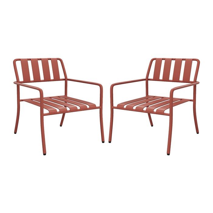 Lot de 2 fauteuils bas de jardin empilables en métal - Terracotta - BIRMOS de MYLIA