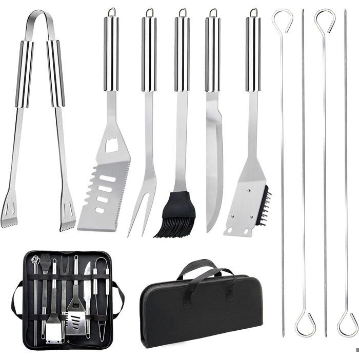 Kit barbecue - Ustensiles barbecue - Spatule polyvalente - brosse de cuisson en silicone - 4 brochettes - avec Sac Portable - 11Pcs Kit barbecue - Ustensiles barbecue - Spatule polyvalente - brosse de cuisson en silicone - 4 brochettes - avec Sac Portable - 11Pcs