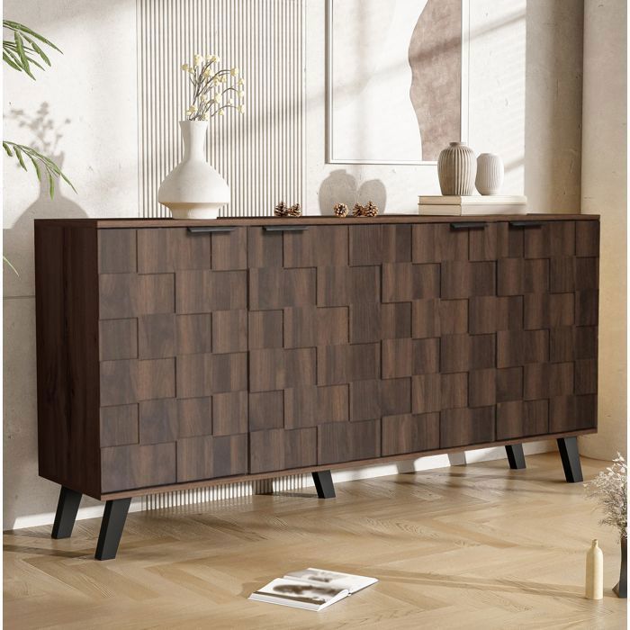 Buffet moderne - Modenuit - 1605x355x78 cm - 4 Portes - Couleur Bois Foncé - Pour Salon Chambre et Salle à Manger