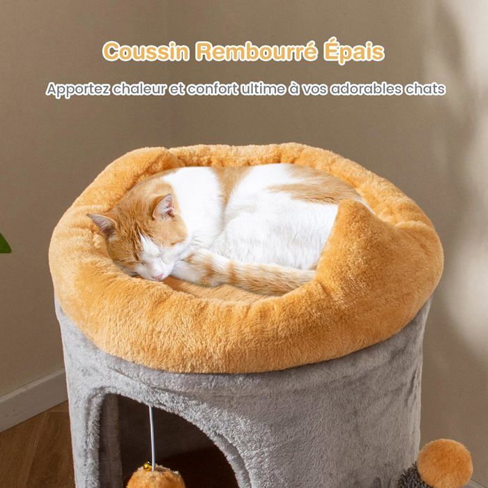 GIANTEX Tonneau Griffoir Chat à 3 Étages Ø 48 x 83 CM Niches Rembourrées 2 Grottes 2 Poteaux en Forme de Cactus