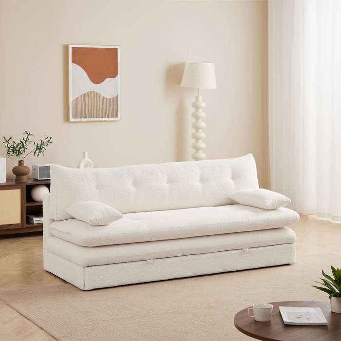 Banquette convertible KIARA 3 places tissu bouclette beige Banquette convertible KIARA 3 places tissu bouclette beige