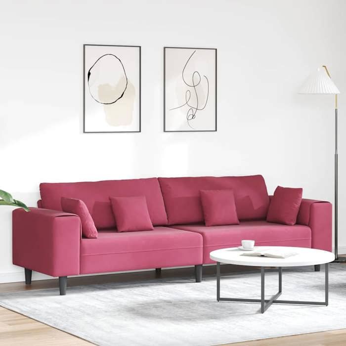 NEW 2026 Canapé moderne - Design ergonomique - pour salon - avec coussin Bordeaux 250x77x76 cm Velours L2451