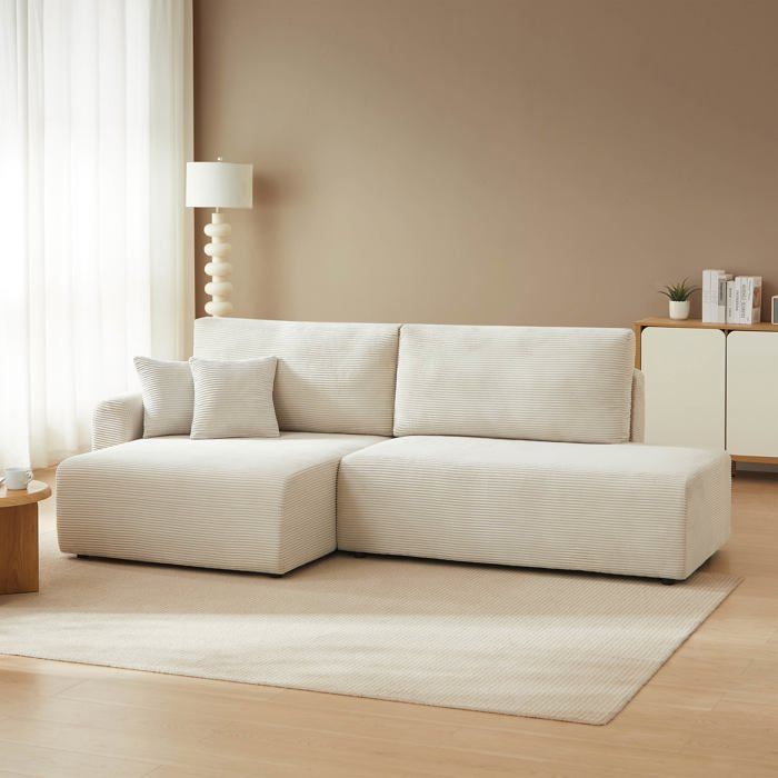 Canapé dangle gauche ouvert convertible DANILO 4 places velours côtelé beige