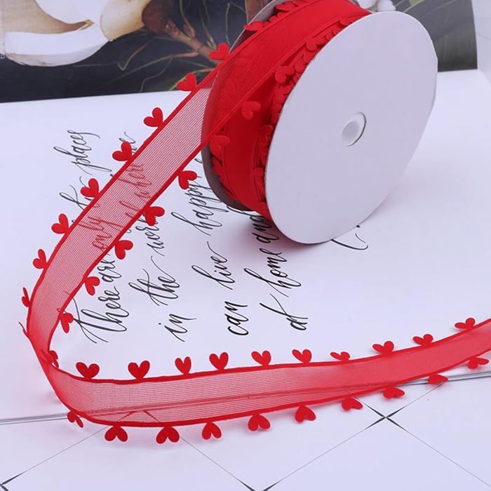 Ruban en tulle rouge 25 mm x 18 m avec cœurs ruban pour cadeau mariage ...