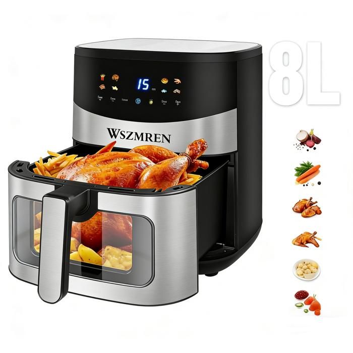 Friteuse sans huile 8L Air Fryer – écran digital 8 programmes vitre visualisation cadeau famille - Wszmren