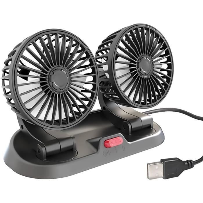 Ventilateur De Voiture Usb-12 V Mini Ventilateur De Voiture Rotatif À 360 ° Double Tête Puissante Et Silencieuse Pour Suv [H8673]