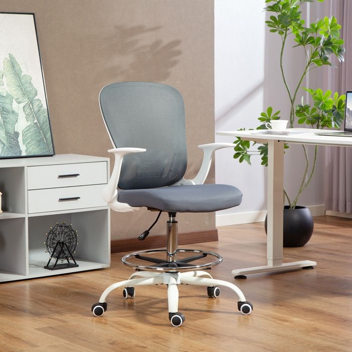 MOTHINESSTO4973-Chaise bureau ergonomique avec repose-pieds ajustable et accoudoirs relevables hauteur réglable 59x62x99-119cm gr