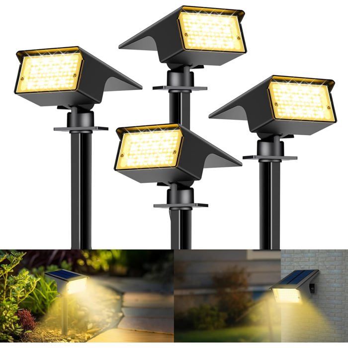 Spot solaire extérieur - CACTOSE - Lot de 4 - 77 LED - 3 modes déclairage - Blanc chaud - IP65 étanche