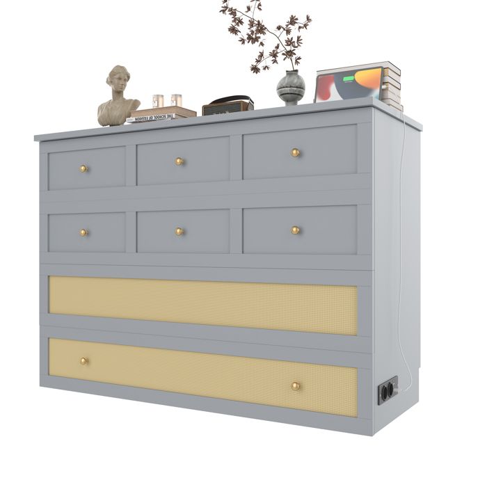 ULEVR lit plateforme escamotable 140 x 200 cm - avec tiroir de rangement étagère de tête de lit gris MDF