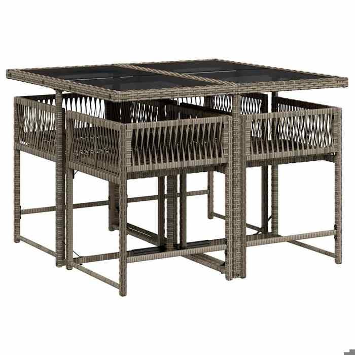 Set salon dExtérieur - Table et 4 Chaises Gris - Ensemble à manger de jardin 5 pcs - coussins gris résine tressée 44 Kg 4048 54581