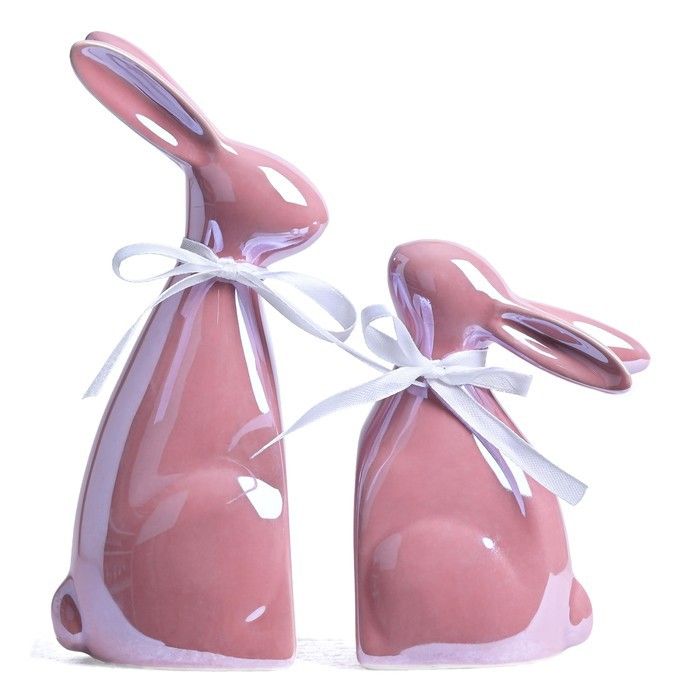 Figurines de Pâques - VALERY MADELYN - Lot 2 lapins vintage - Rose pastel - Finition peinte à la main - 11 & 16 cm