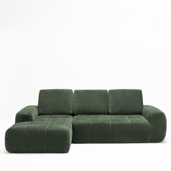 Louis - Canapé dangle gauche compressé 3 5 places en tissu - Vert
