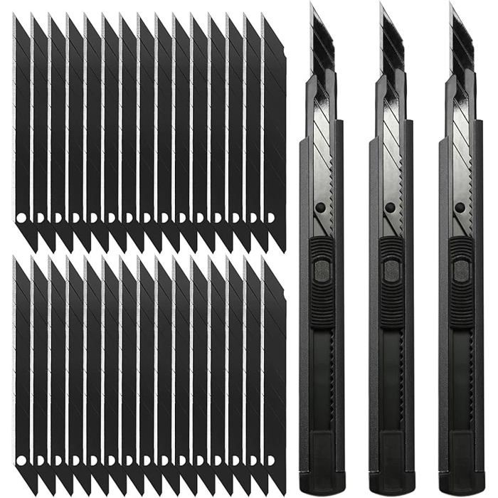 3 Cutter à CartoucheCutter à mes Cutter 9mm30 Lames 9 mm Inclusespour Découpe de Travail art BricogeLe Noir