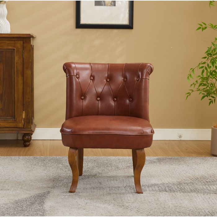 Fauteuil lounge 1 place en cuir marron avec pieds en bois massif style classique