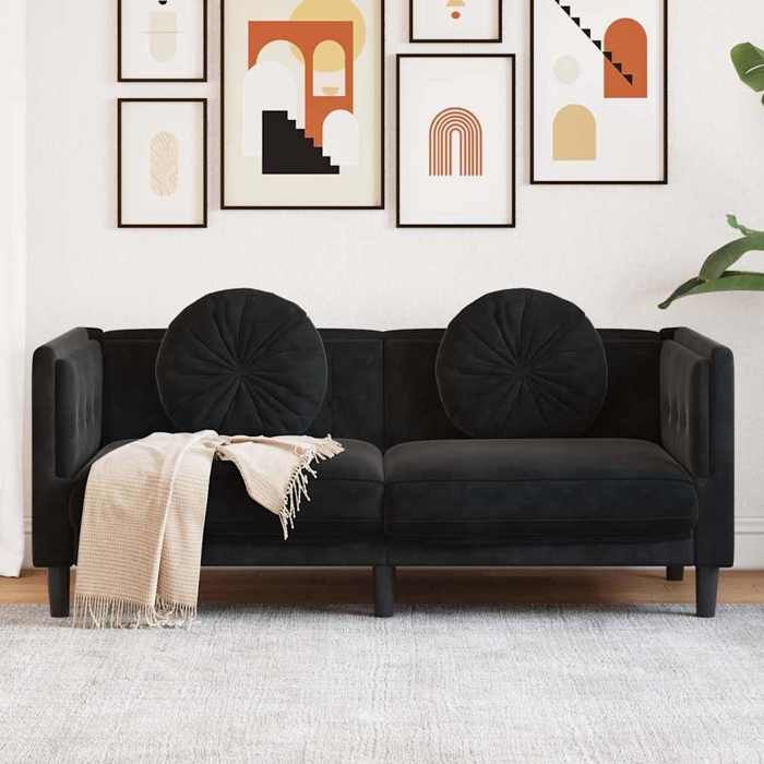 Sofa intérieure moderne vidaXL Canapé avec coussins 2 places noir velours(6154）
