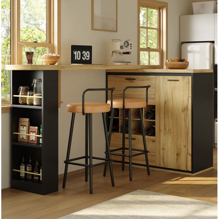 Table à manger extensible effet bois 138-220 x 39 x 105 cm en MDF et métal avec rangements