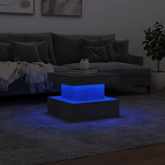 Table basse avec lumières LED gris béton 50x50x40 cm_2 ans garantie_55370