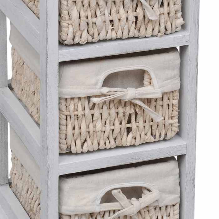 CHIC Étagère de Rangement en Bois 3 Paniers en Tissage Blanc 25 x 28 x 58 cm avec étagères de rangement pour Salon et Bureau &wed32u