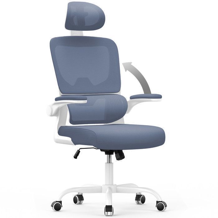Fauteuil de bureau chaise avec appui-tête Ergonomique avec support lombaire Hauteur Réglable Bleu foncé-Blanc
