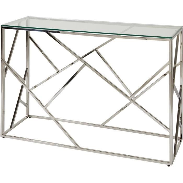 Console - ATHM DESIGN - JENSON - Gris - Plateau Verre - Pieds Metal