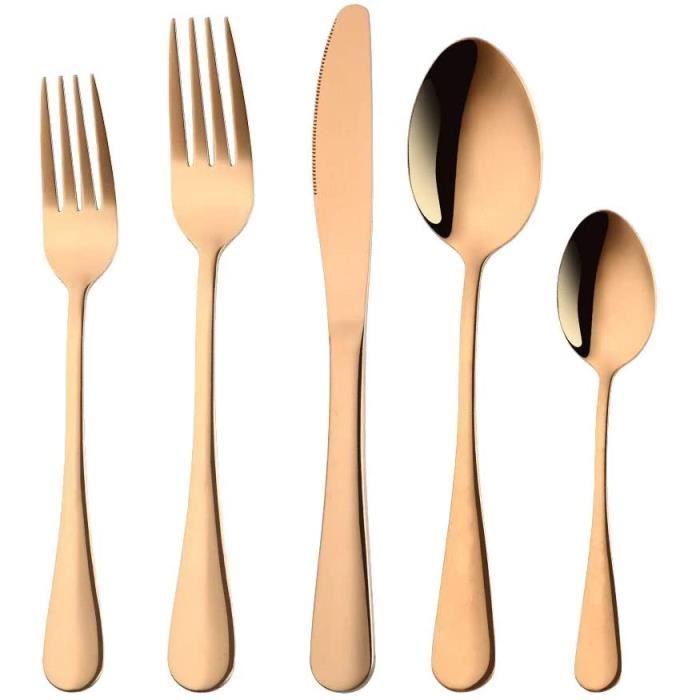 Kit Couverts Acier Inoxydable Avec Manche Bois - Fourchette, Cuillère, Couteau | Ustensiles De Voyage, Pique-nique, Cuisine - 8