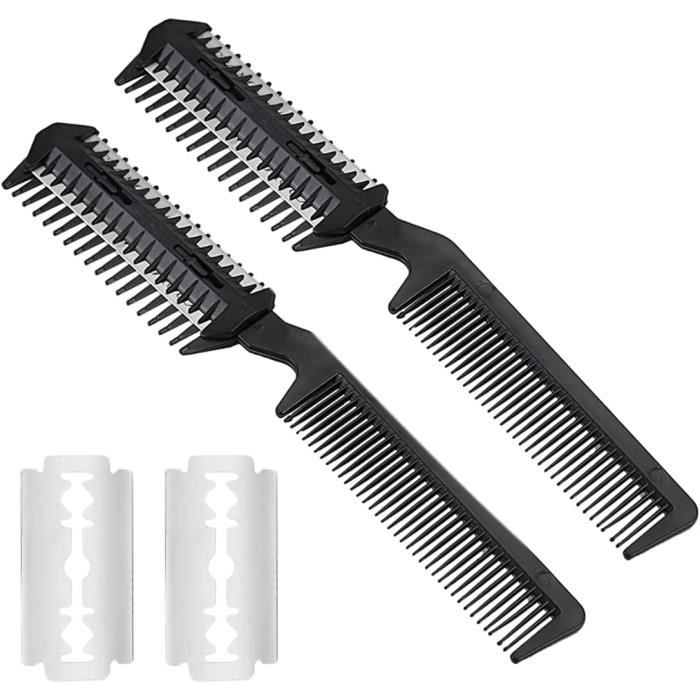 2 Peignes Coupe-Cheveux Désépaississants à 2 Lames - 18 Cm Bleu - Pour Effiler Et éclaircir - Neuf