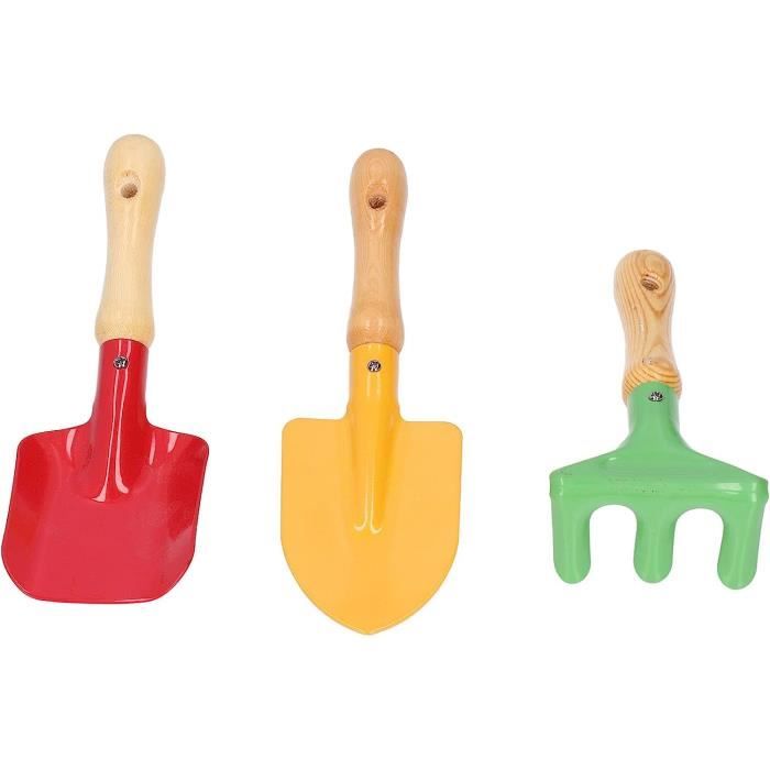 Outils de jardin pour enfants Mini avec pelle, Pêche, râteau - Kit de jardin coloré - Outil de jardin (3 Pcs
