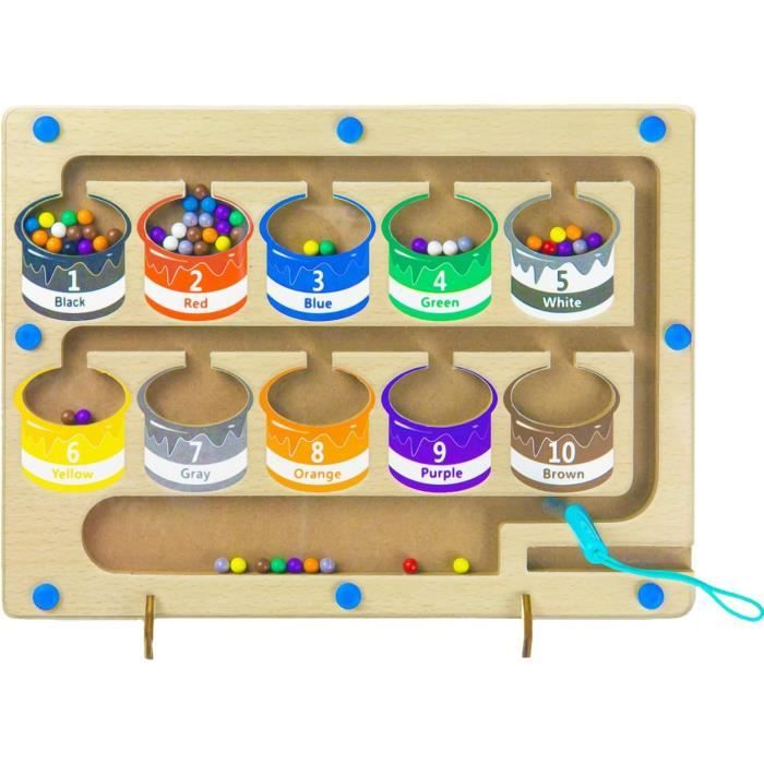VingaHouse Labyrinthe Magnétique Montessori En Bois - Perles De Couleur - 3-5 Ans - Motricité Fine