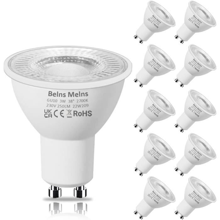 Lot de 10 Ampoules LED GU10 7W eq 70W Blanc Froid 6500 K - Cdiscount Maison