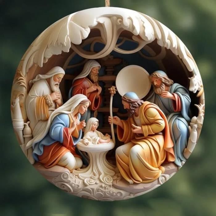 Ornement de crèche de Noël, 2023, rond, naissance de Jésus, décoration