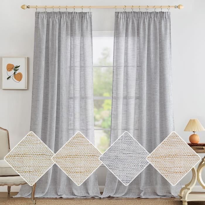 MIULEE Lot De 2 Rideaux Voilage Lin Naturel 140 X 300 Cm – Transparent Léger Moderne – Filtre Lumière Douce Salon Chambre