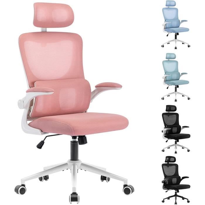 Chaise De Bureau Ergonomique ZYFFHYLAI - Dossier Haut En Maille Respirante - Support Lombaire Réglable, Appui-Tête Et Accoudoirs Rabattables - Charge Max 136 Kg