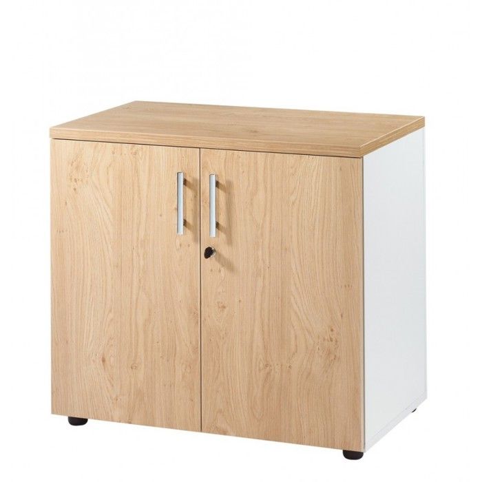 Armoire de Bureau Basse 2 Portes Blanc + Chêne Clair INEO - L 80 x l 47.3 x H 72.5 cm Armoire de Bureau Basse 2 Portes Blanc + Chêne Clair INEO - L 80 x l 47.3 x H 72.5 cm