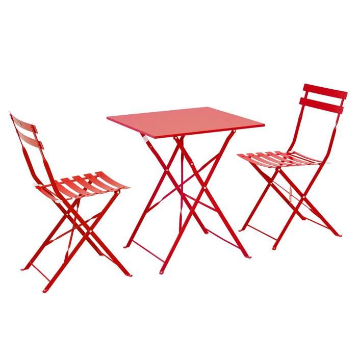 Table de jardin et 2 chaises acier rouge Rome - Oviala