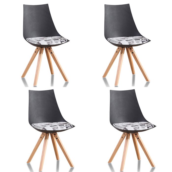 Lot de 4 chaise scandinaves noires assise journal - Minsk Lot de 4 chaise scandinaves noires assise journal - Minsk