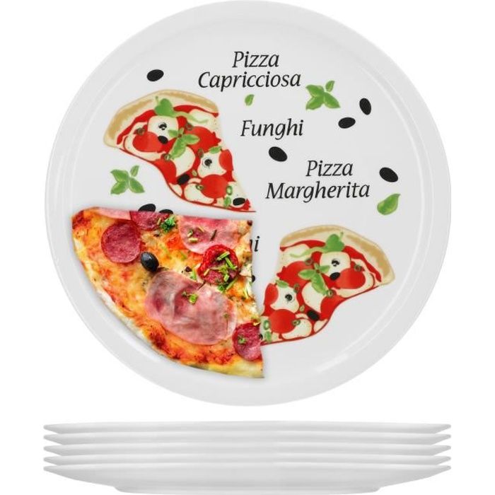 Lot de 6 assiettes à pizza Margherita grande - assiette en porcelaine 30,5 cm avec un beau motif - convient pour pizza - pâtes, la